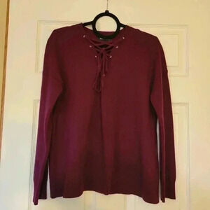 The Kooples Cashmere Wool Lace Up Sweater Berry Wine Pullover